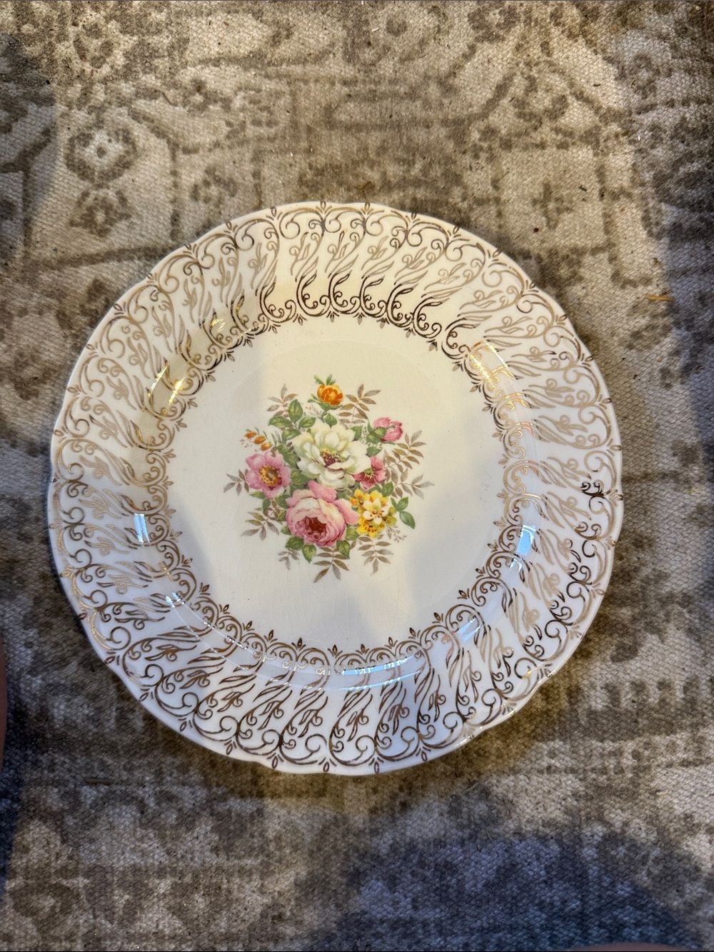 Vintage Floral plate 22k Gold